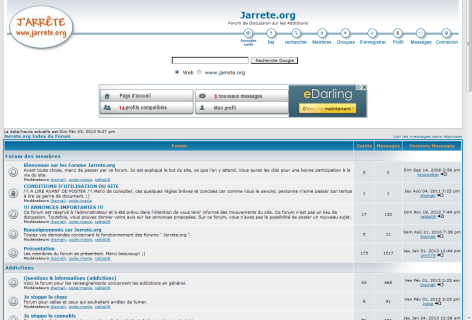 Site : http://www.jarrete.org/ Auteur : jhallimi Forum modéré de discussion sur les addictions. Informations données par des particuliers, avec ou sans source pour l auto-support.