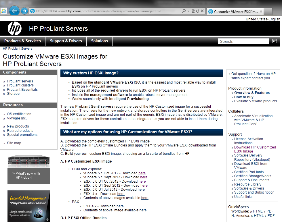 Page 2 sur 67 Chapitre 1 Installation ESXi 5.1 1.1 Vérification de la version compatible pour un ML350p gen8 Rendez-vous sur le site : http://h18004.www1.hp.