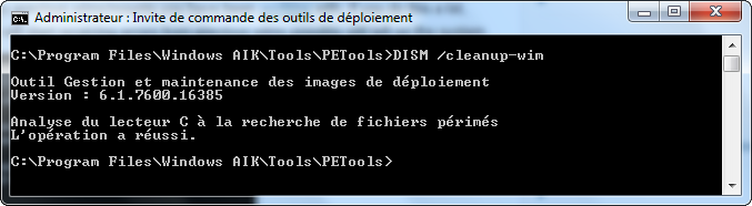L invite de commande s ouvre. saisissez la commande suivante : «xcopy E:\ "C:\Program Files\Windows AIK\Tools\PETools" /ERUY». où E:\ désigne le répertoire racine de l image ISO.