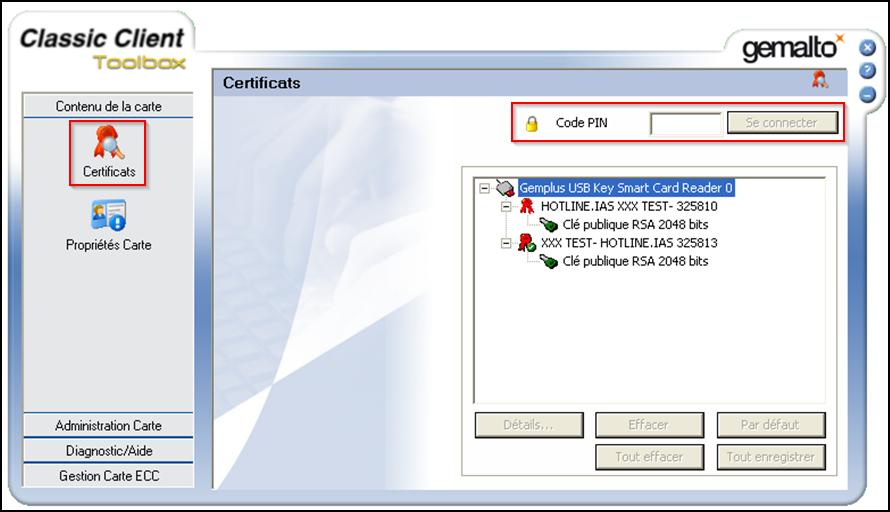 4- Une fois le programme affiché, cliquez sur Classic Client toolbox afin d ouvrir la fenêtre suivante : 5- Cliquez sur Certificats