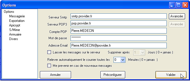 III Mise en route - Configuration Messagerie: Le serveur smtp Correspond au serveur mail d'envoi de votre fournisseur d'accès Le serveur pop Correspond au serveur mail de réception de votre