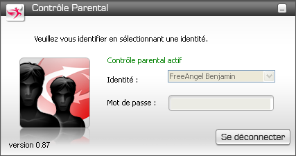 Utilisation du logiciel Lorsque vous fermez la console d administration du contrôle parental et que celui-ci est actif, votre enfant peut alors s identifier et surfer en toute sécurité.