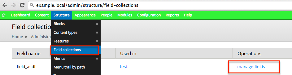 Figure 6: Field collection Un exemple de module de field que l on utilise est le module field collection Il permet de faire des groupes de fields répétables.
