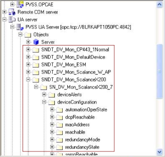 Le nom de dossier qui débute par "SNDT_DV_Mon", indique le nom de l'appareil de réseau. Remarque Le volet de navigation affiche uniquement les objets qui ont été ajoutés à l'affichage OPC. 9.