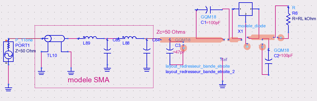 Chapitre3 : Conversion RF/DC 3.6.1 Etude en absence de circuit d adaptation Le circuit de redresseur est représenté sur la figure 3.40.