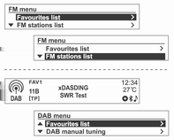 Radio 83 Il est possible d'enregistrer jusqu'à 3 pages de favoris et chaque page peut contenir jusqu'à six stations radio ou DAB.