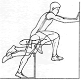 1. Assis en position du coureur de haies, lever le genou de la jambe d appel aussi haut que possible. 2. Attraper le pied de la jambe d attaque avec le bras du côté de la jambe d appel. 3.