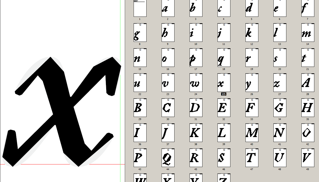 Dessin des glyphes Chasse fixe Le champ «Chasse fixe» vous permet de fixer l abscisse du repère de chasse représentant le décalage à droite des caractères (v. section 4).