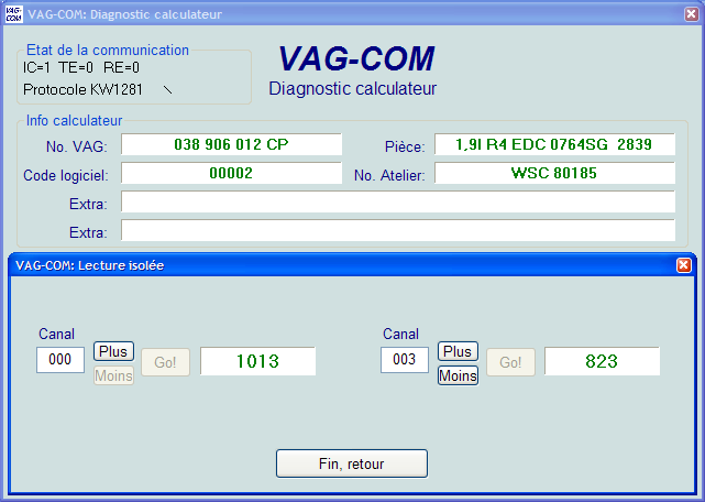 VAG-COM Lecture isolée (Fonction 09 du VAG 1551/1552) Cette fonction vous permet d observer des données en provenance des calculateurs (qui la supportent) en temps réel.