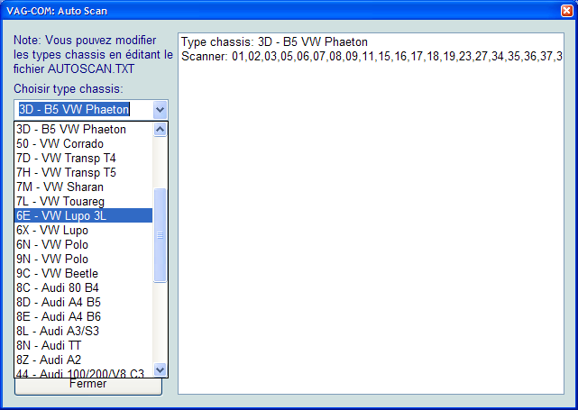 VAG-COM Auto-Scan (Fonction 00 du VAG 1551/1552) Cette fonction interroge chaque calculateur à la recherche de son identification et de codes défaut.
