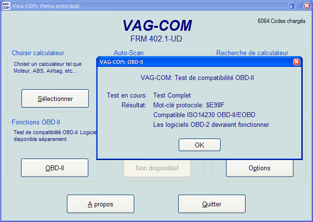 VAG-COM OBD-II (Adresse 33 du VAG 1551/1552) Ceci est uniquement un test de compatibilité OBD-II!