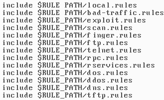correspond à une règle une alerte est générée. Les règles sont groupées en plusieurs catégories sous forme de fichiers. SNORT vient avec un ensemble de règles prédéfinis, en exemple ci-dessous.