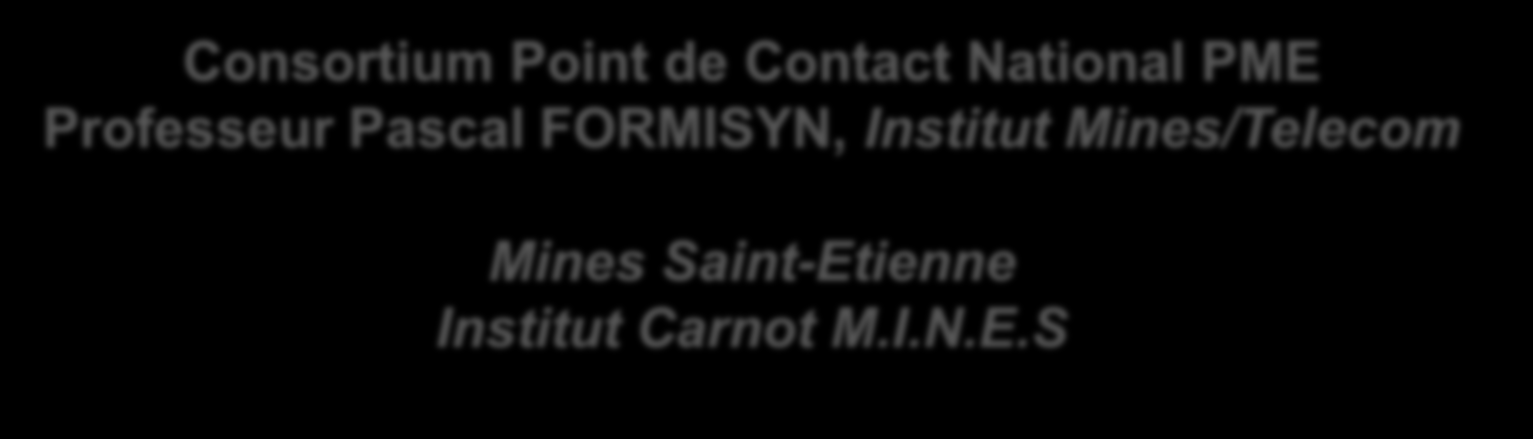 Consortium Point de Contact National PME Professeur Pascal FORMISYN, Institut