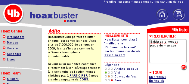 Courriel - VI Un site incontournable : http://www.hoaxbuster.