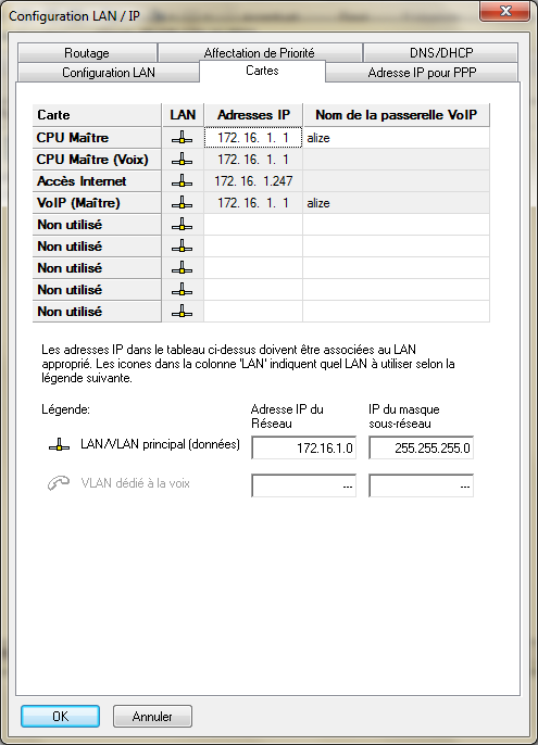 A configurer en fonction du plan d adressage défini pour le LAN voix chez le client. Rappel : ce document traite du cas d installation en 802.