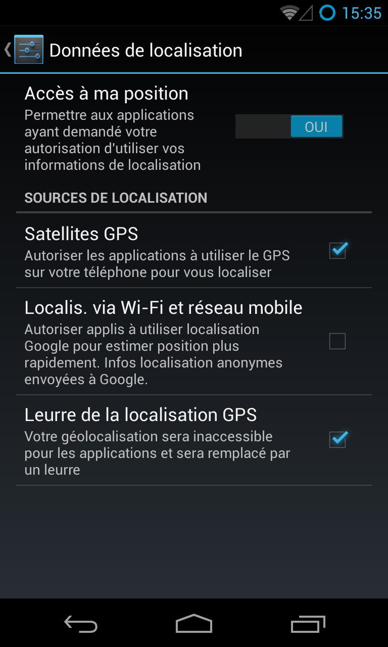 UHURU Mobile (a) Votre te le phone se localise ici. (b) Activation/de sactivation du leurre de la localisation Fig.
