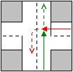 A.1.7 : Le remonte une file de véhicules par la G. Un véhicule de la file laisse passer un AU non prioritaire venant de la D (accès, stationnement ou intersection).