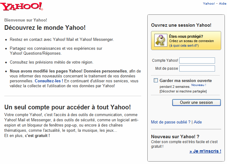 6 Il vous est alors demandé si vous possédez déjà une adresse sur Yahoo! Si tel est le cas, saisissezla, sinon cliquez sur le lien "Je m'inscris!