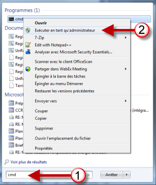 Fenêtre Executer dans Windows XP Ouverture dans Windows 7 Sur Windows 7, veillez à exécuter le programme «en tant qu administrateur» Naviguez jusqu au répertoire d installation et saisissez la ligne