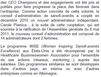 PPR : une enquête auprès de 400 membres du top management Sanofi : réflexion menée avec 500 femmes du