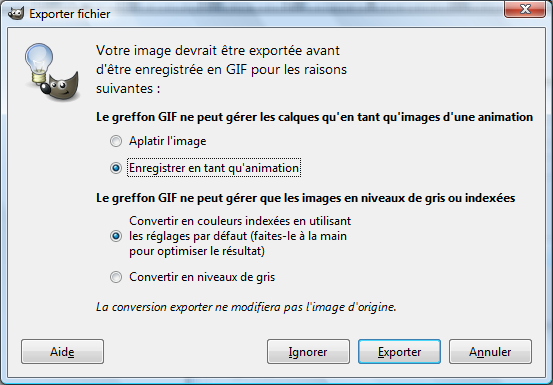 5 5) Enregistrer au format GIF, exporter, enregistrer chaque calque sera