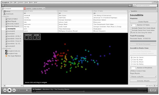 Comme MusicBox, elle propose d afficher la bibliothèque musicale sur une carte 2D, mais présente l avantage de s intégrer à un lecteur multimédia existant, qui bénéficie déjà d un certain nombre d