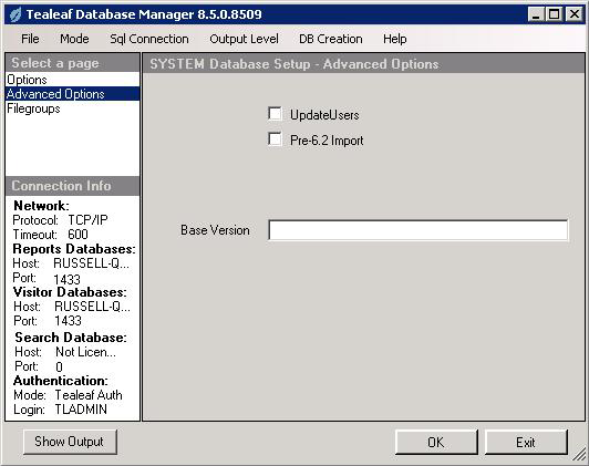 Le mode Base de données unique fournit des opérations pour la gestion de bases de données Tealeaf spécifiques.