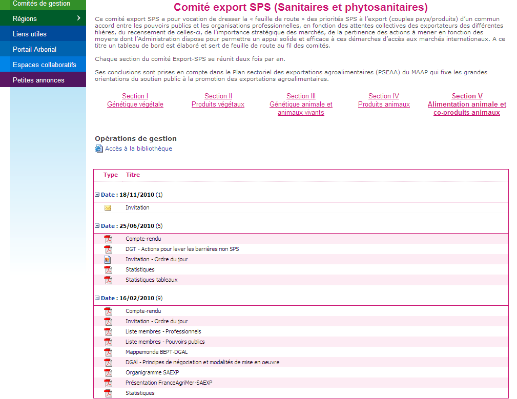 comités SPS INTRANET (interne à FranceAgriMer et MAAP) INTERNET