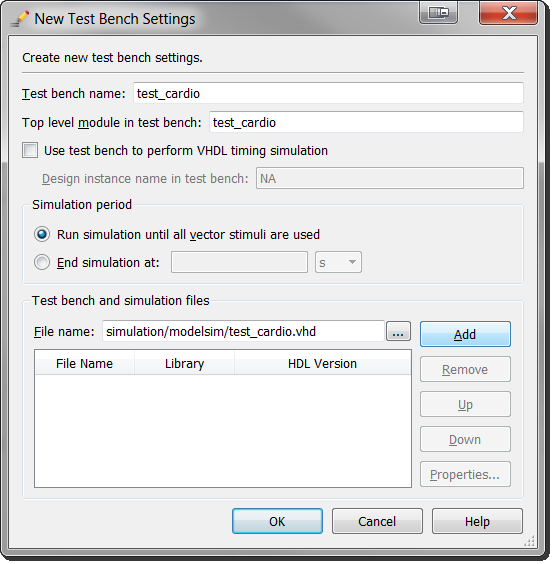 Ensuite, dans la partie NativeLink settings, cochez Compile test bench, et cliquez sur le bouton Test Benches.