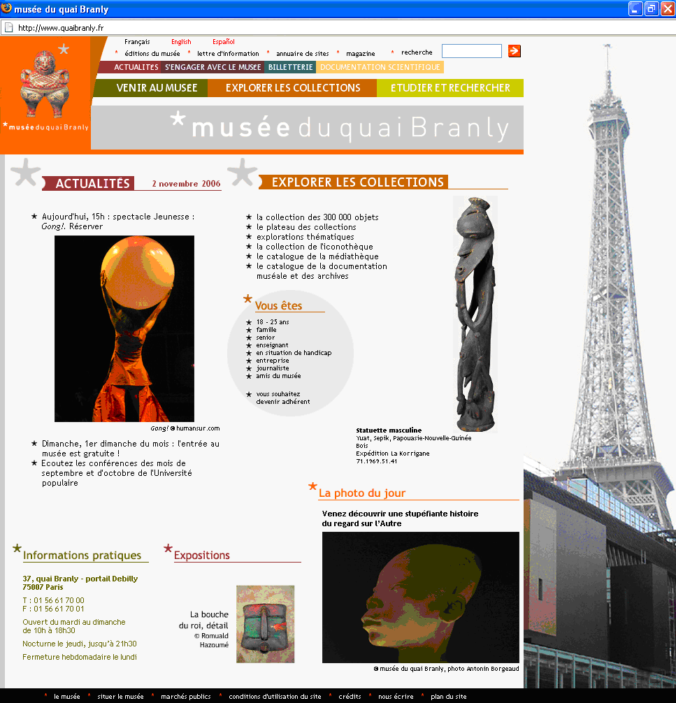 Document 3 : Page d'accueil du site internet du musée