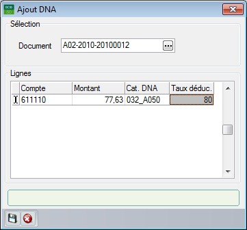 Partie 3 -Génération des DNA L'importation de l'écriture comptable relative aux DNA s effectue en utilisant le bouton et rapatrie les imputations dans la fenêtre d'ajout DNA.