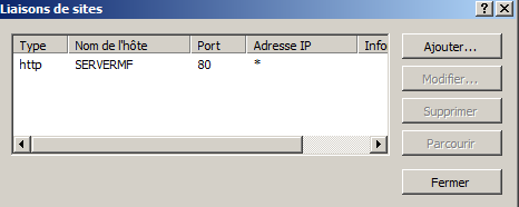 Dans la fenêtre «Liaisons de sites» qui s ouvre, vous pouvez constater que le site LOCALHOST (dans mon exemple) est assié au protole http sur le port 80.