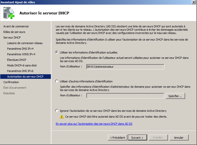 22 Sur la page Autoriser le serveur DHCP, accepter les paramètres par défaut puis