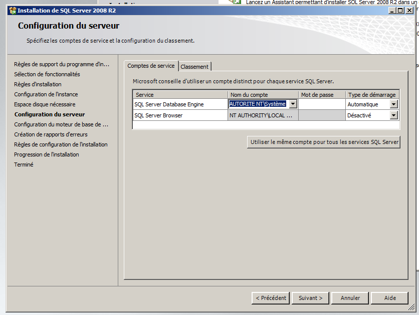 29 Configuration de l instance: SQL Express et installer sur la partition D:\ Configuration