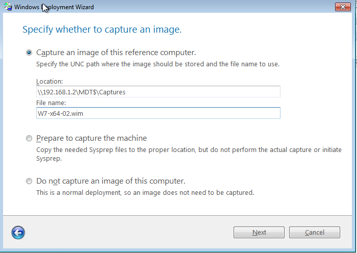 87 Suivre l assistant du Windows Deployment avec les paramètres suivants : Sélectionner la Task Sequence: Capture Only puis faire