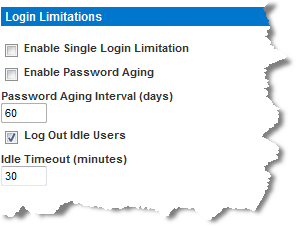 Chapitre 4: Aide pour l'administrateur de KX III Limitation unique) Enable Password Aging (Activer le vieillissement du mot de passe) Log off idle users, After (1-365 minutes) (Déconnecter les