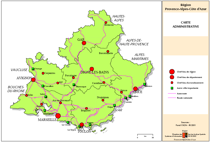 Carte administrative de la Région Provence Alpes Côte d Azur (source : CRIGE) État des