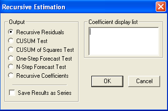 Instruction Eviews : Cliquer sur : VIEW STABILITY TESTS RECURSIVE ESTIMATES (OLS only) *Si Test CuSum : cliquer sur CUSUM Test; *Si Test CuSum carré : cliquer sur CUSUM of Squares Test.