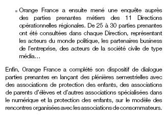 France Télécom - Orange donne des exemples d initiatives pour impliquer les parties prenantes dans le processus d