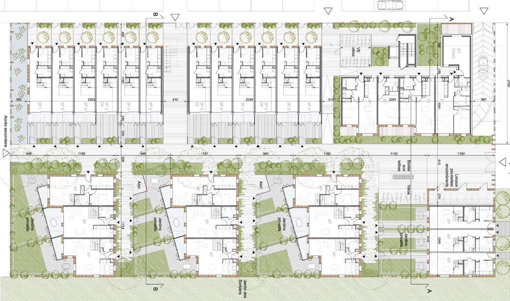 N Façade sud-ouest Plan d un logement T2 et T4 Façade nord-est.