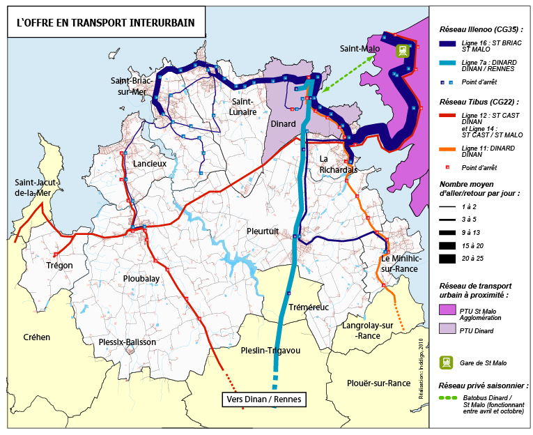 Les réseaux de transport réguliers : POINTS FORTS : L ensemble des communes du territoire est desservi par une offre en transport collectif (excepté Plessix-Balisson).