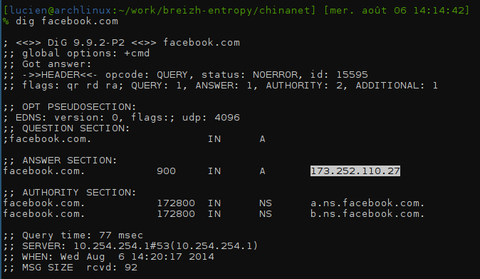Une requête DNS normal On demande l IP de facebook?