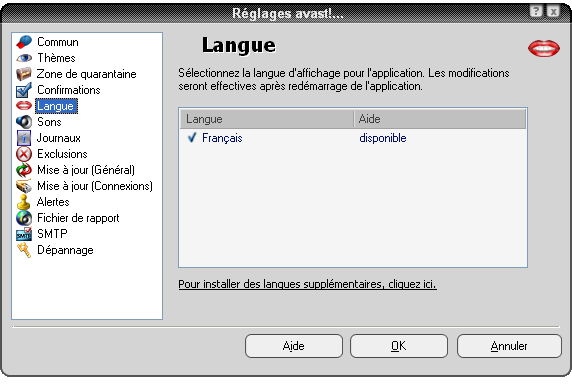 Changement de la langue du programme Si vous voulez changer la langue de programme, cliquez sur "Langue" et l'écran suivant s'affichera: Si la langue est alors affichée comme "disponible" dans la