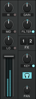 Tutoriels Mixer une deuxième piste Le bouton Headphones Cue du canal B (allumé en bleu). Cliquez sur le bouton Headphones Cue du canal B.