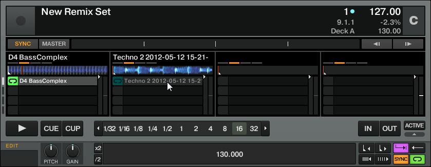 Tutoriels Utiliser les Remix Decks dans votre Mix 3. Créez une Boucle sur cette piste en utilisant les contrôles de la section Loop de la manière décrite à la section 15.6.1, Jouer avec des Boucles.