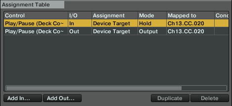 Contrôles MIDI assignables Contrôles de Decks Communs La capture d'écran ci-dessous présente une contrôle de TRAKTOR assigné à un contrôleur à la fois en entrée et en sortie ; des signaux sont reçus,