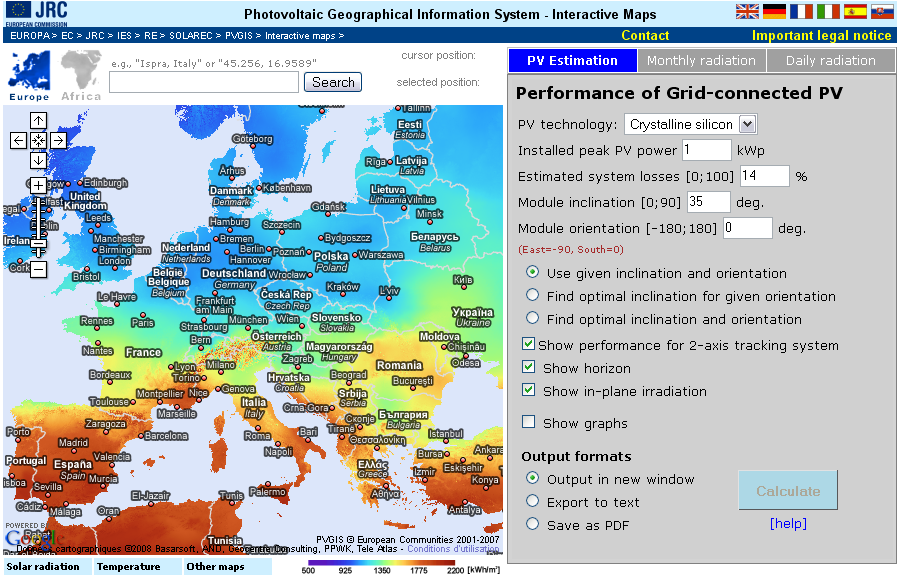 PVGIS Photovoltaic Geographical Information System