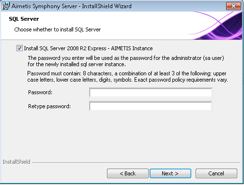 Installation du serveur Aimetis Symphony v6.12 Figure 3. Contrat de licence 5. Cliquez sur Suivant. L écran SQL Server s affiche (Figure 4). 6.