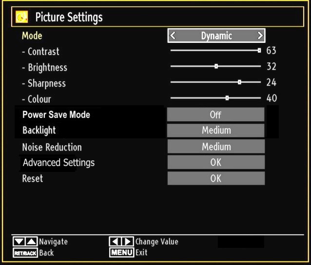 14:9 This zooms up the wide picture (14:9 aspect ratio) to the upper and lower limits of the screen. Configuring Picture Settings You can use different picture settings in detail.