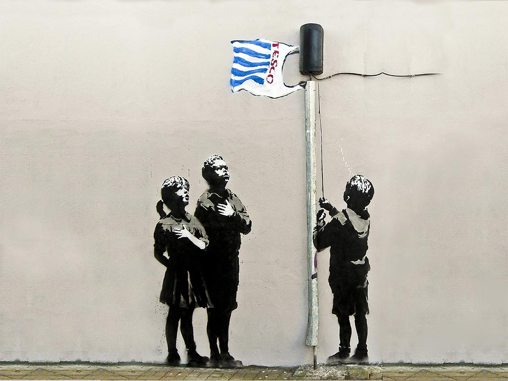 ARTISTE CONTESTATAIRE Tesco (supermarché populaire anglais) Banksy : Mur à Londres, «Tesco»,